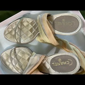 Authentic Chanel Silk Tie Resortwear Sandals Sz 7